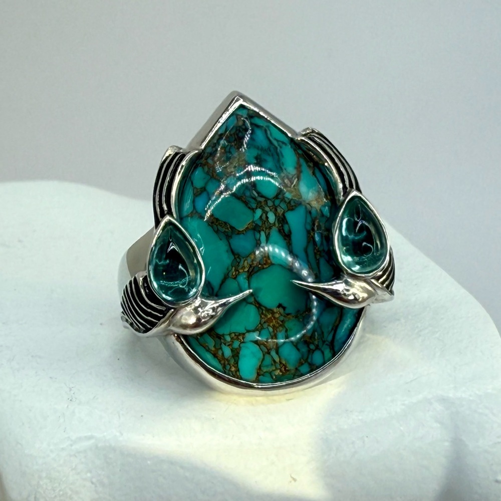 Sajen Silver Recon Turquoise & Blue Apatite Ring in Rhodium Over Sterling Silver